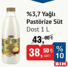 DOST %3,7 YAĞLI PASTÖRİZE SÜT 1 L fiyat ve kampanya bilgisi